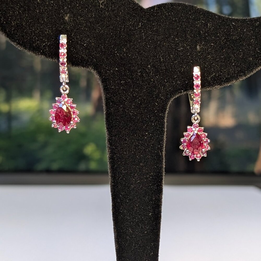 Earrings Blood Red and Pink Ruby 925